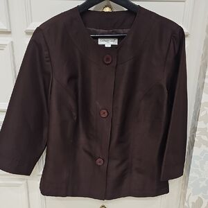 100% Silk Coldwater Creek Dark Brown Collarless Blazer with Three Buttons